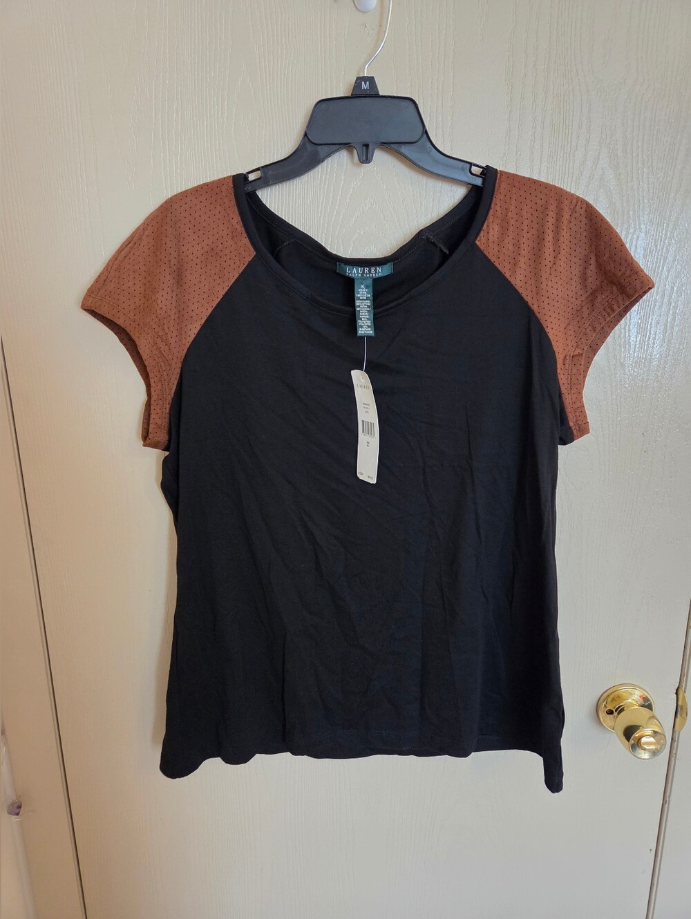 Lauren Ralph Lauren Black And Brown Rustic Casual Workwear Blouse Size XL NWT